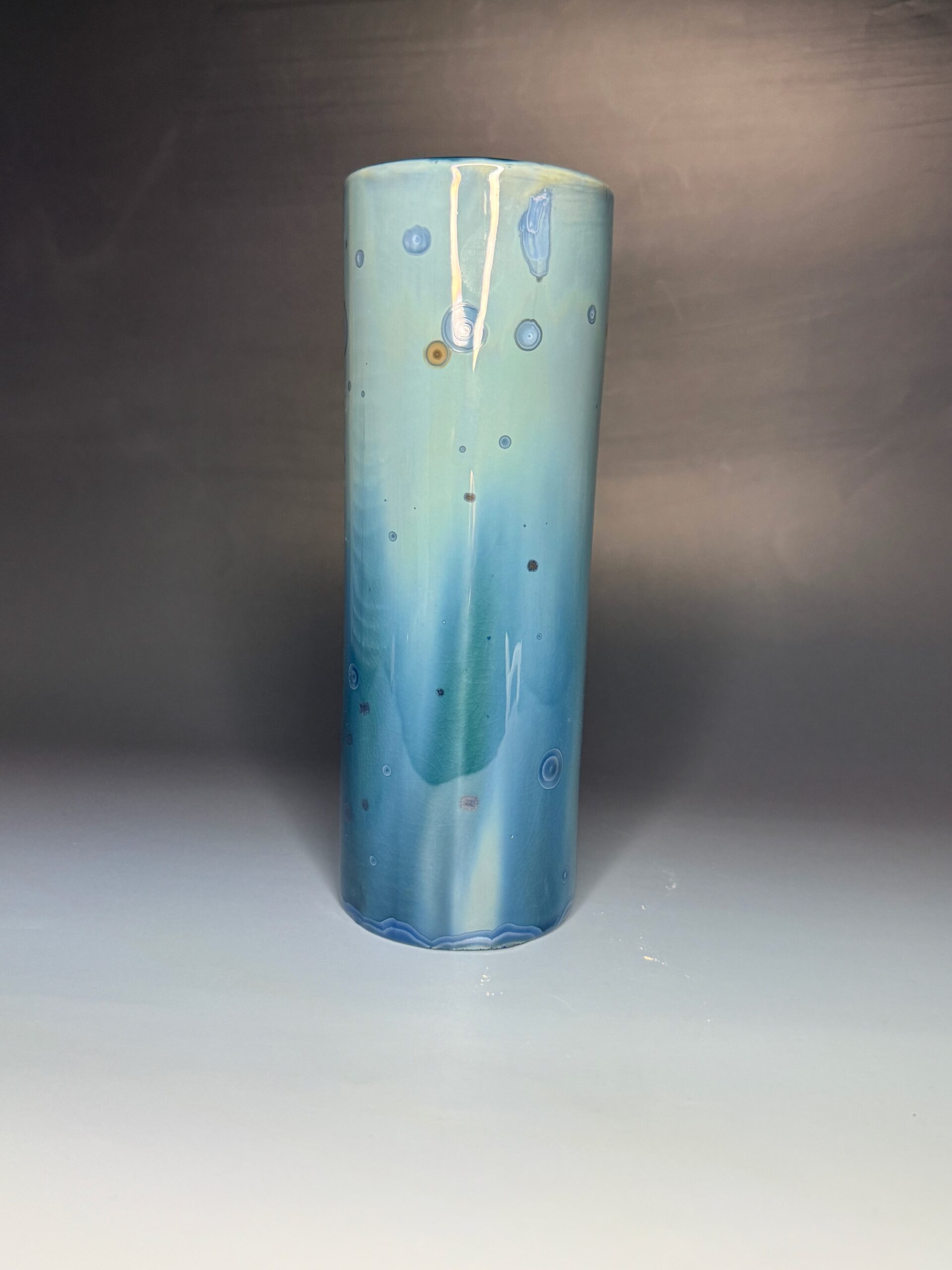Lagoon Crystalline Porcelain Cylinder Vase - Image 2