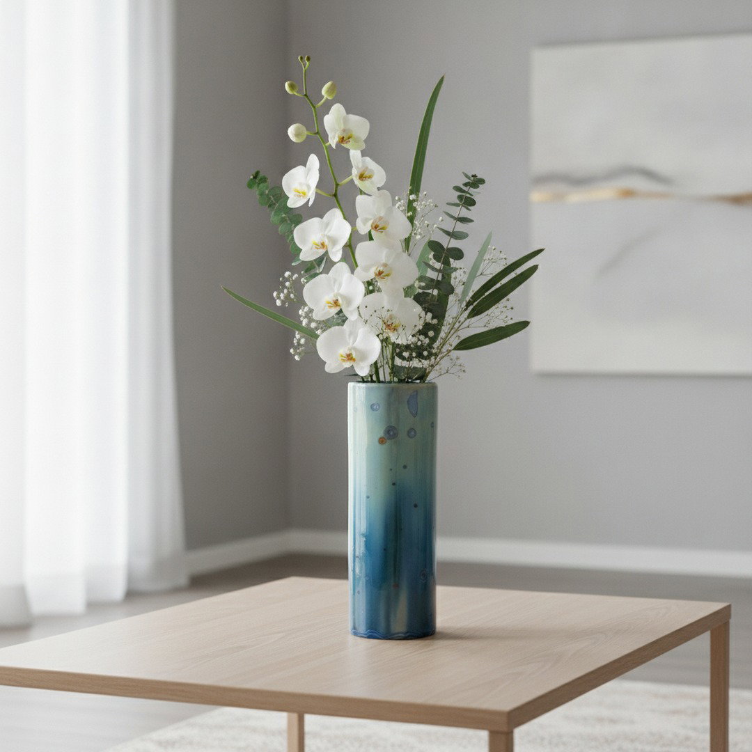 Lagoon Crystalline Porcelain Cylinder Vase - Image 3